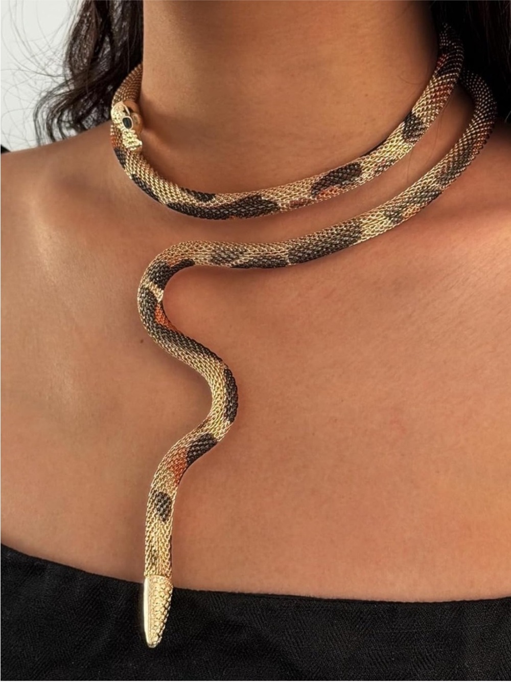 Gold & Black Snake Wrap Necklace Bracelet – Statement Serpent Jewelry